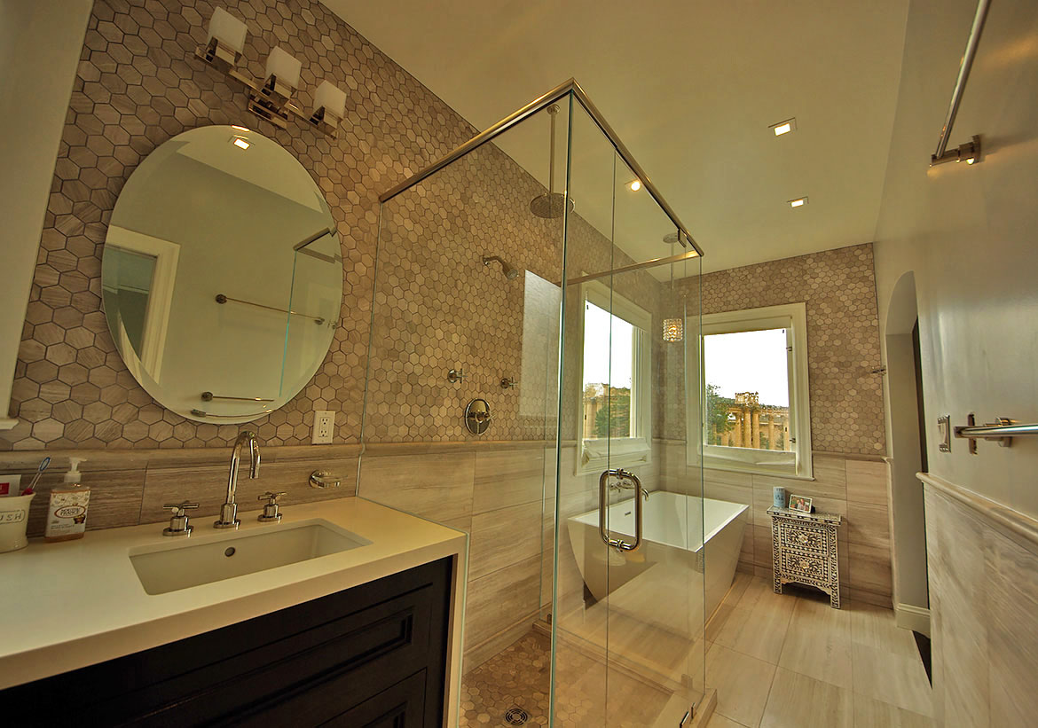 Limestone Tile Bathroom Remodel in Marina District, San Francisco